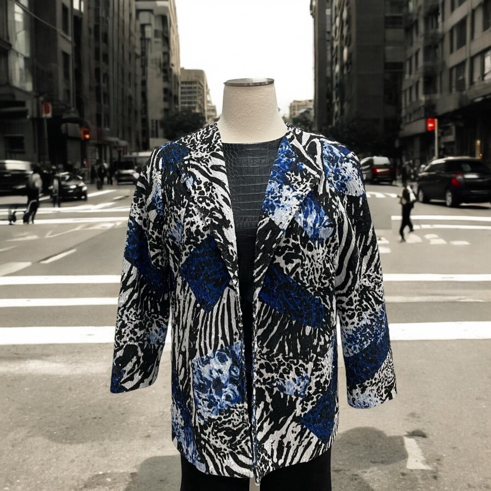 Alfred Dunner Womens 14P Abstract Animal Print Jacket Casual‎ Chic Office Light